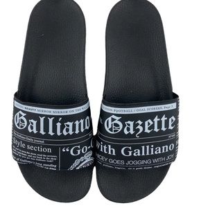 John Galliano Woman’s Black Paris Gazette Newspaper Slides Sandals EU38 7.5to 8